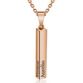 Personalized Necklace,Custom Chain,Custom 3d Bar Engraved Pendant Necklace,Rose Gold