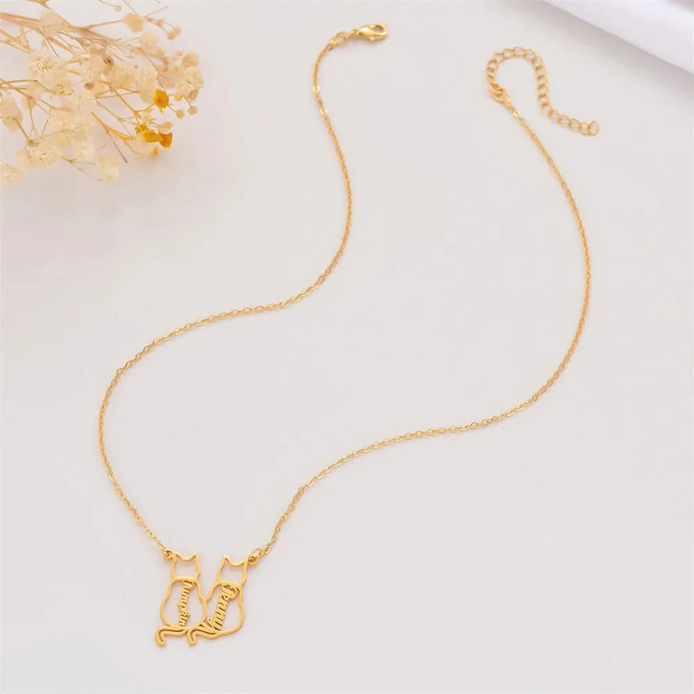Personalized Pet Name 1-4 Cats Necklace Custom Memorials Gift Stainless Steel Choker Necklace for Women Girls Accesorios Mujer