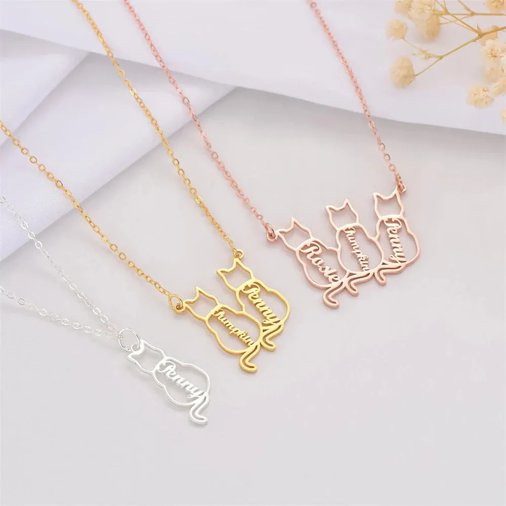Personalized Pet Name 1-4 Cats Necklace Custom Memorials Gift Stainless Steel Choker Necklace for Women Girls Accesorios Mujer