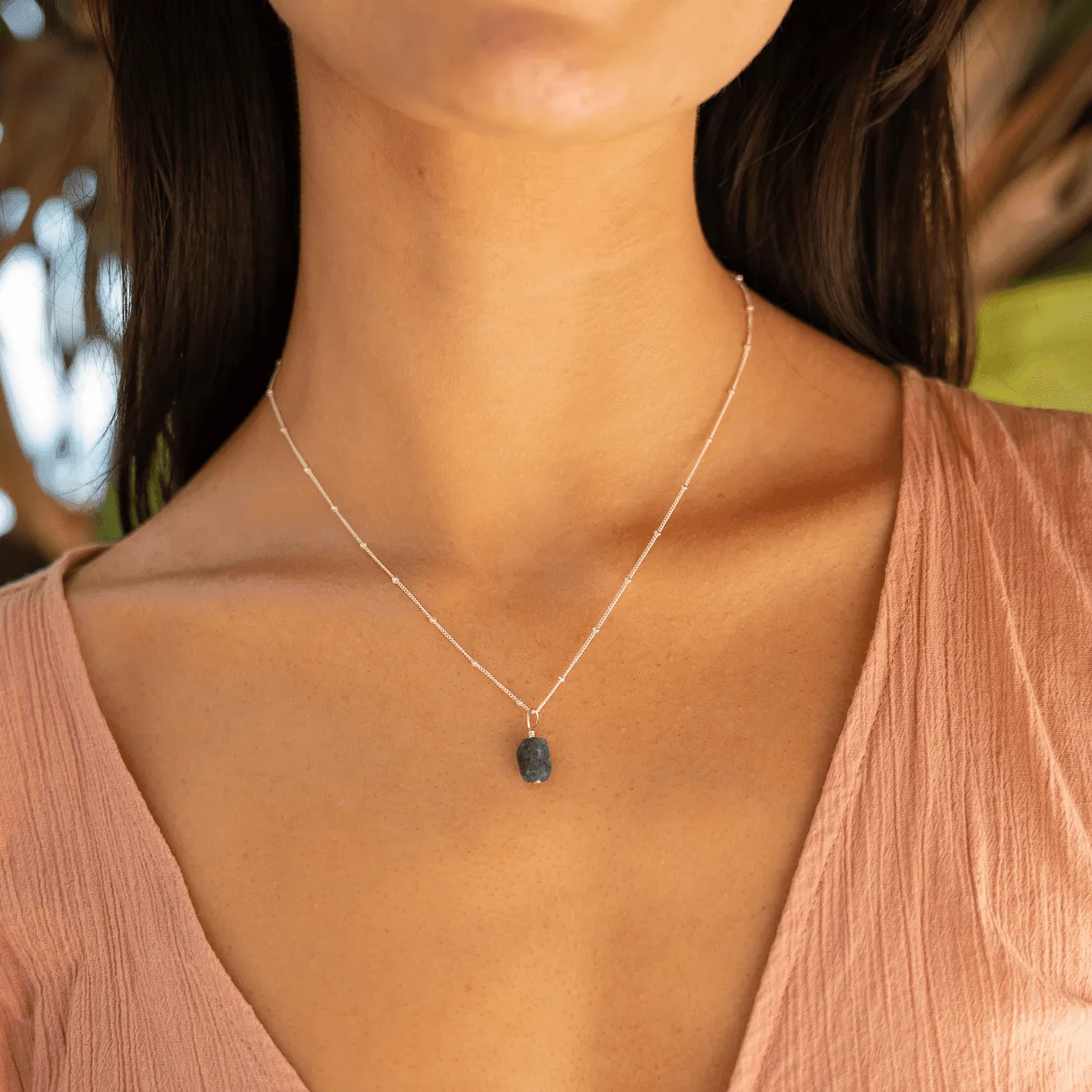 Raw Sapphire Natural Crystal Pendant Necklace