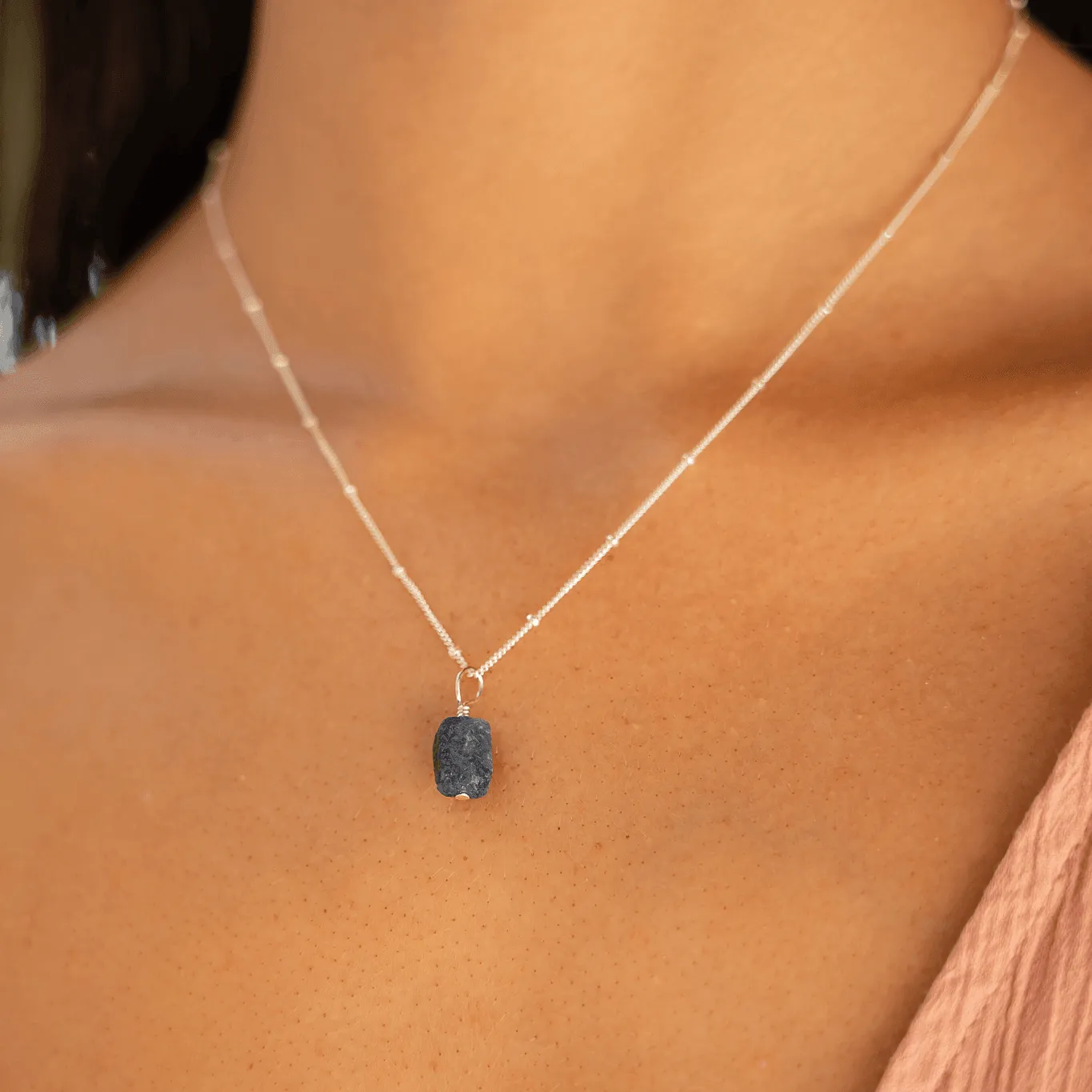 Raw Sapphire Natural Crystal Pendant Necklace