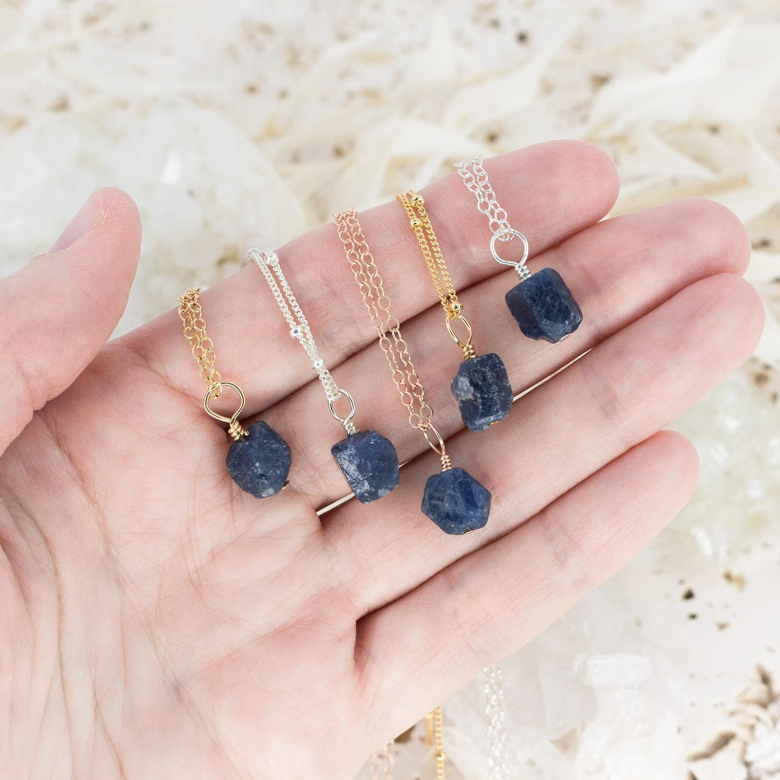 Raw Sapphire Natural Crystal Pendant Necklace