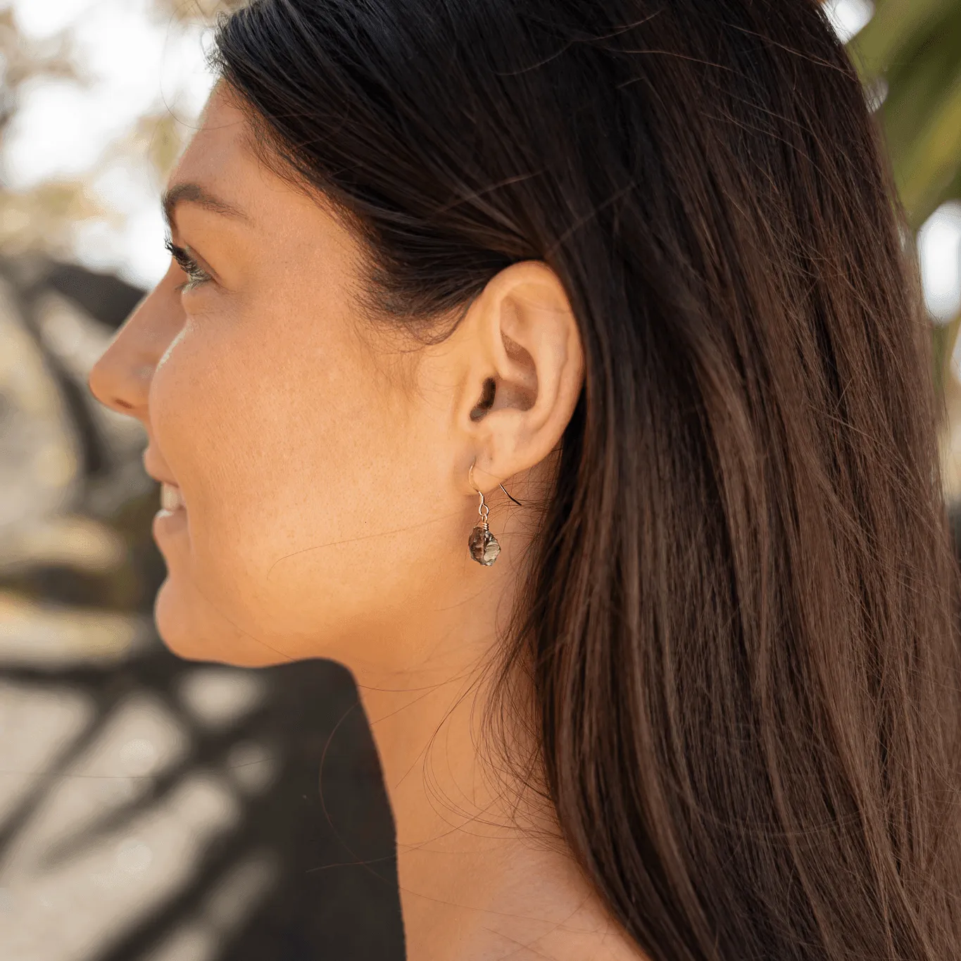 Raw Smoky Quartz Crystal Dangle Drop Earrings