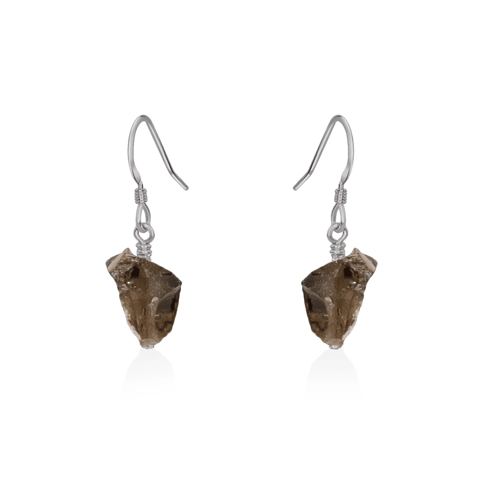 Raw Smoky Quartz Crystal Dangle Drop Earrings