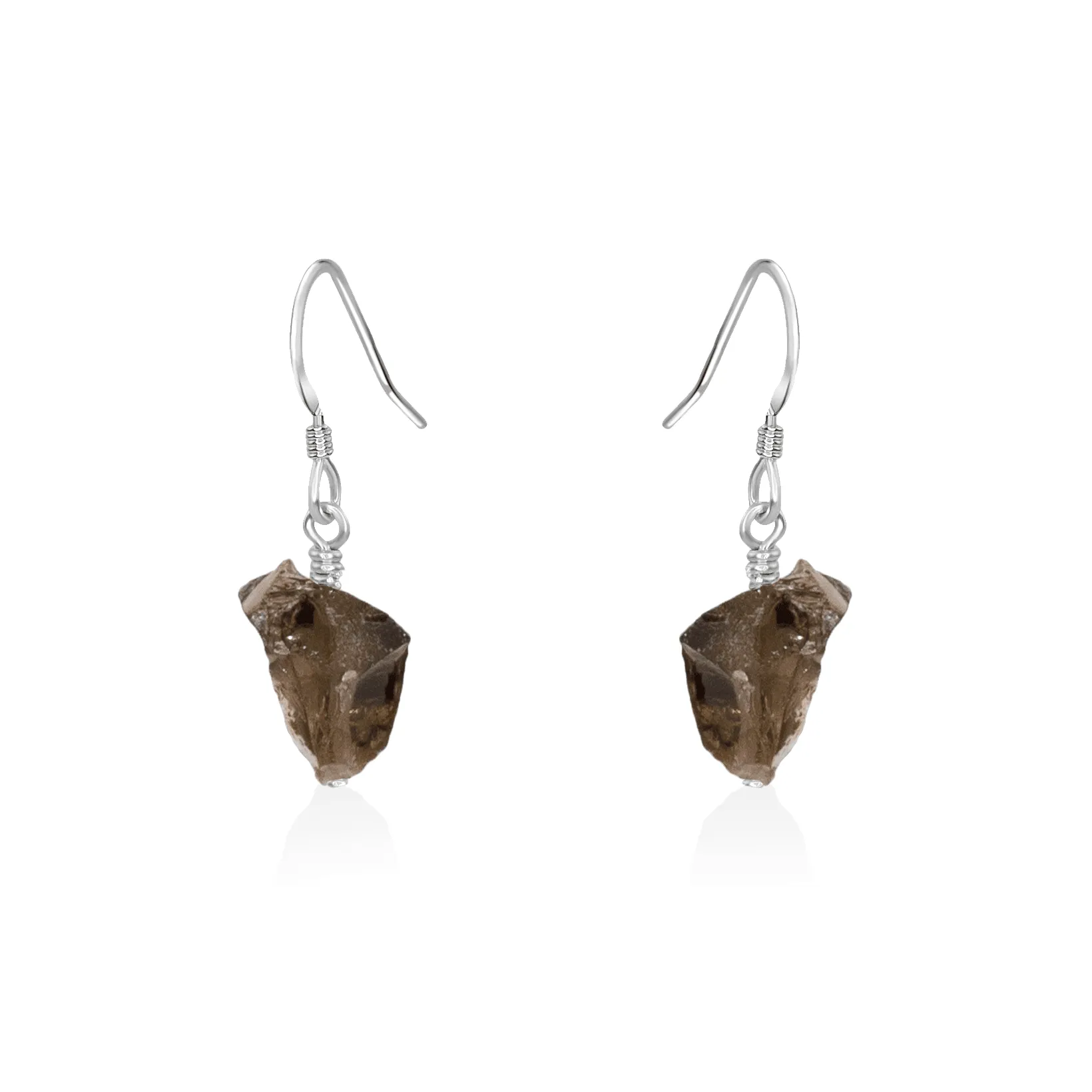 Raw Smoky Quartz Crystal Dangle Drop Earrings