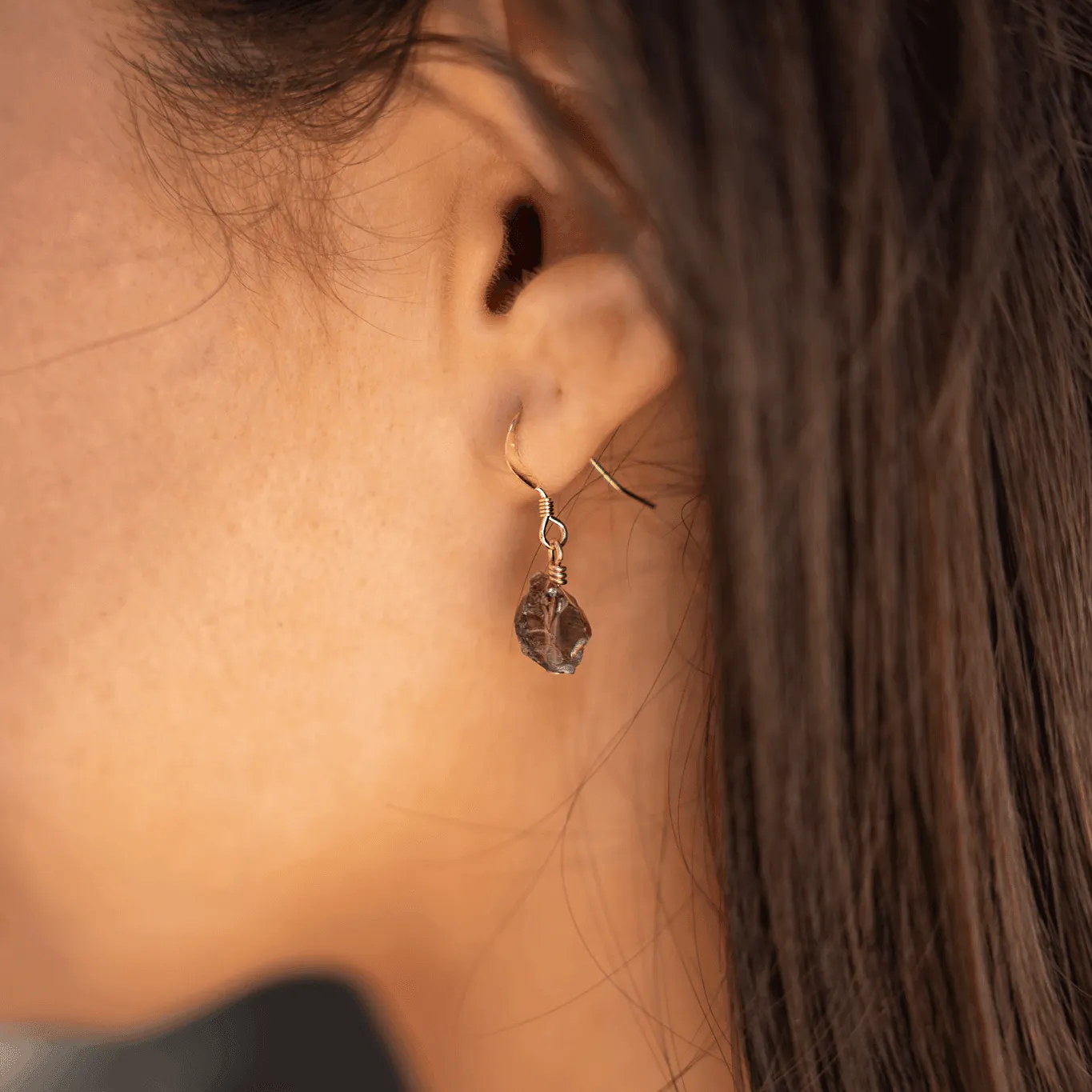 Raw Smoky Quartz Crystal Dangle Drop Earrings