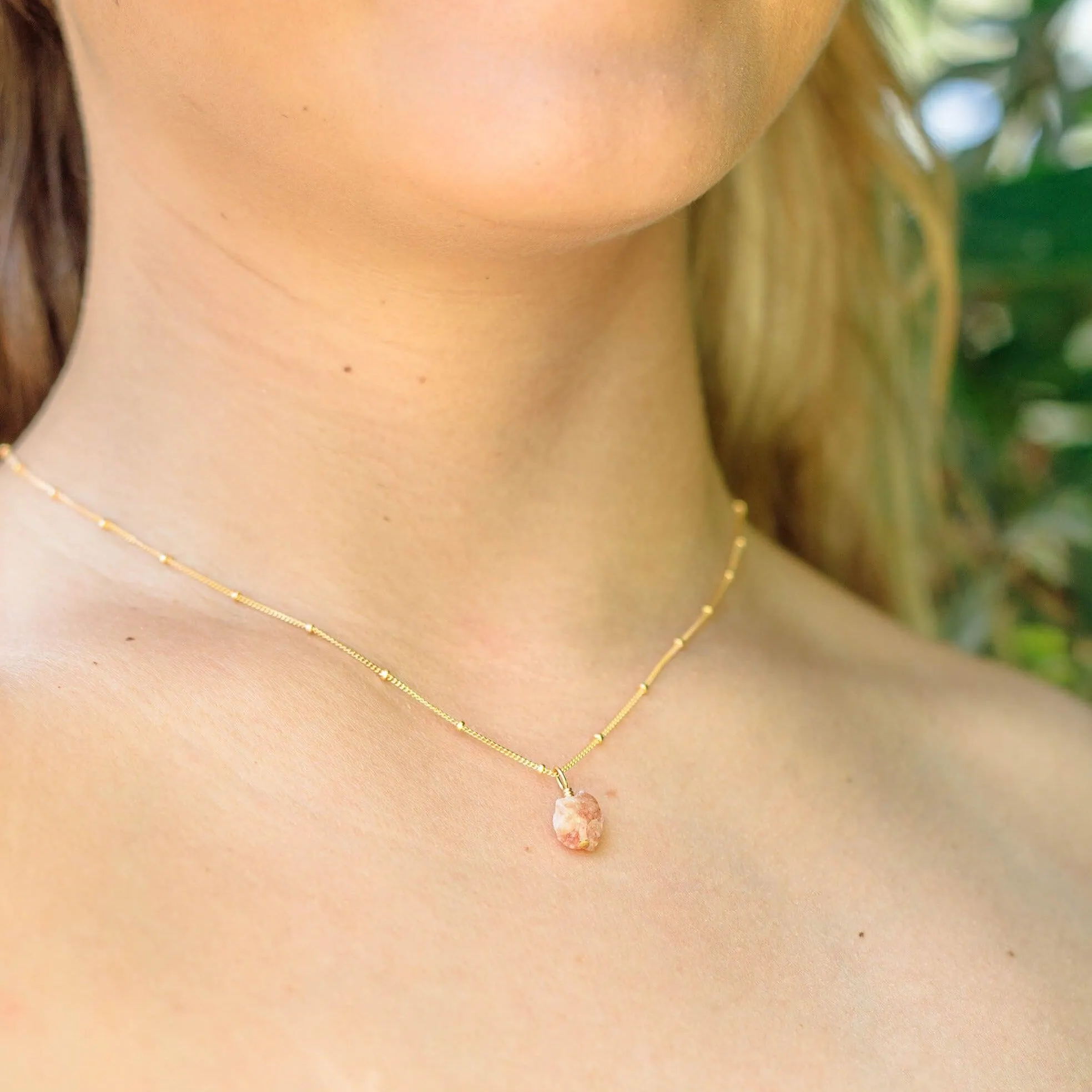 Raw Sunstone Natural Crystal Pendant Necklace