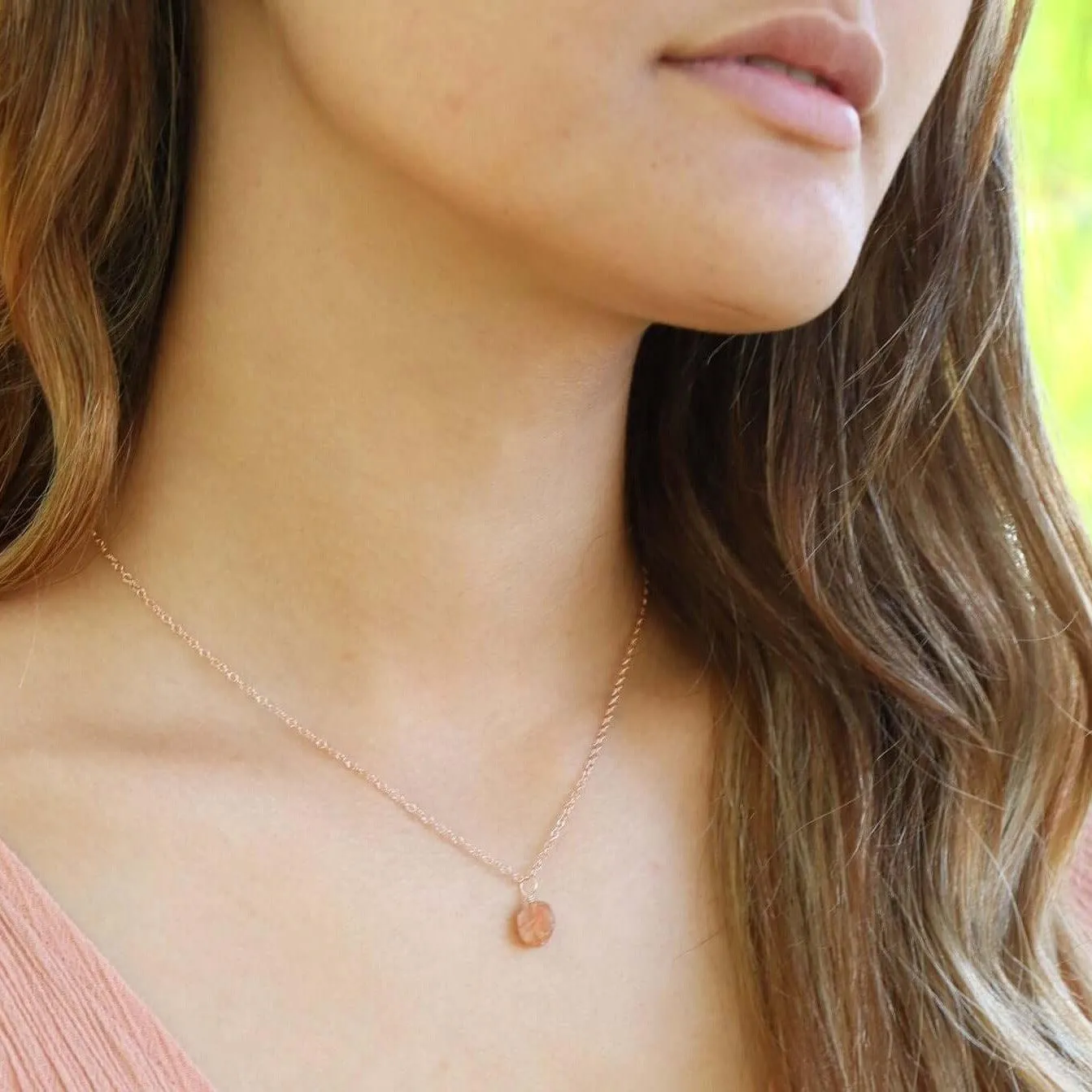 Raw Sunstone Natural Crystal Pendant Necklace