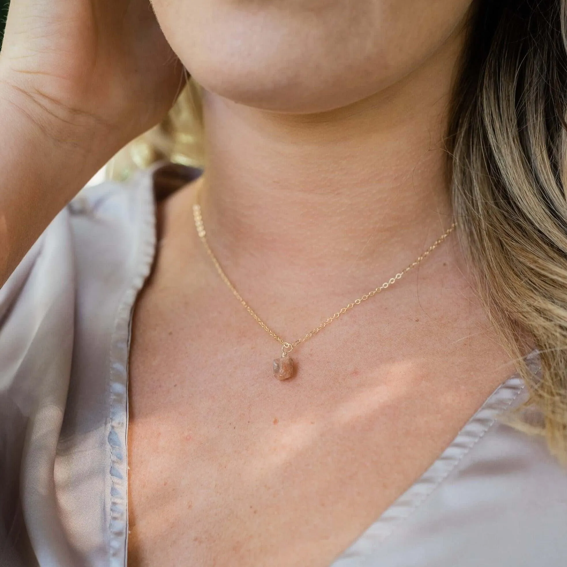Raw Sunstone Natural Crystal Pendant Necklace
