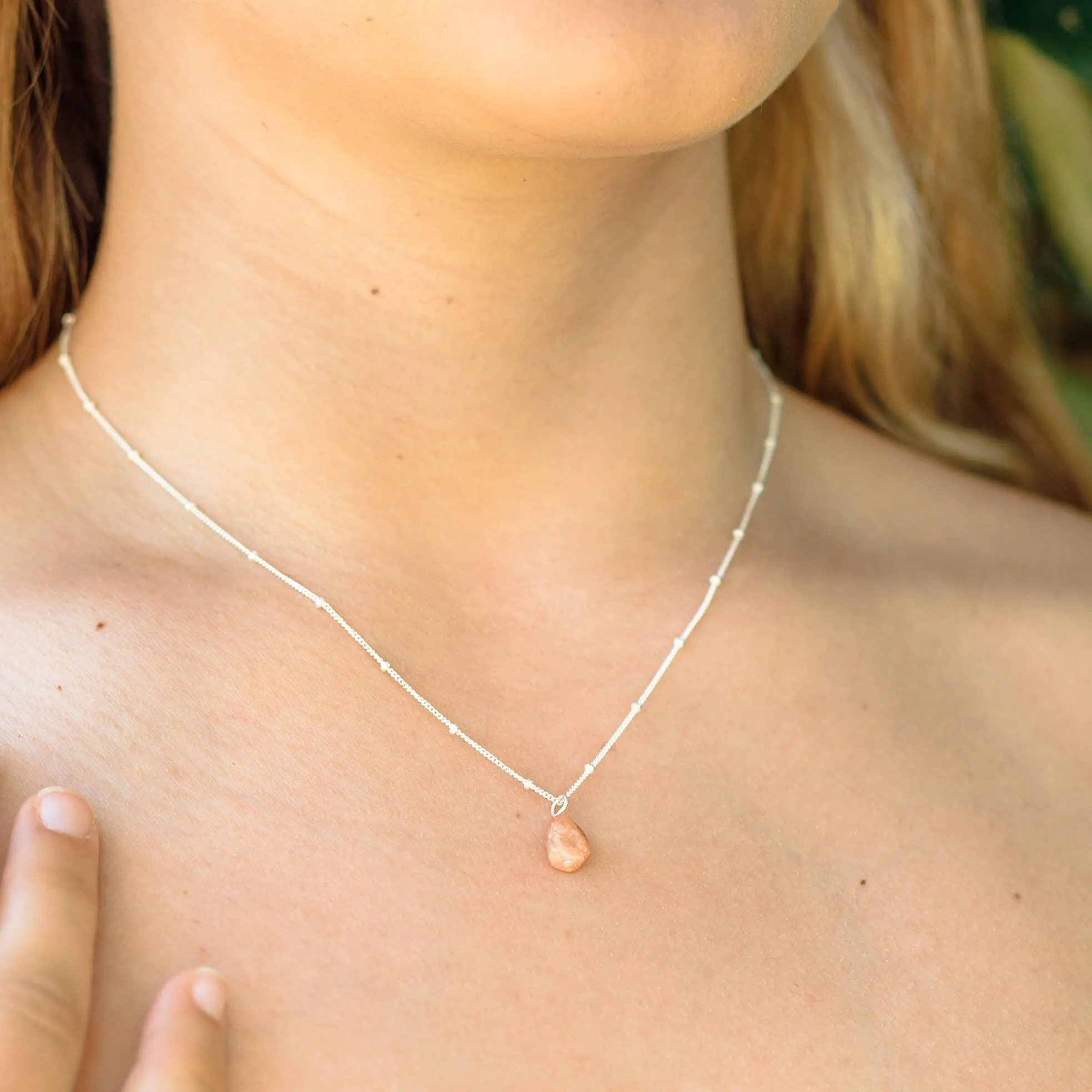 Raw Sunstone Natural Crystal Pendant Necklace