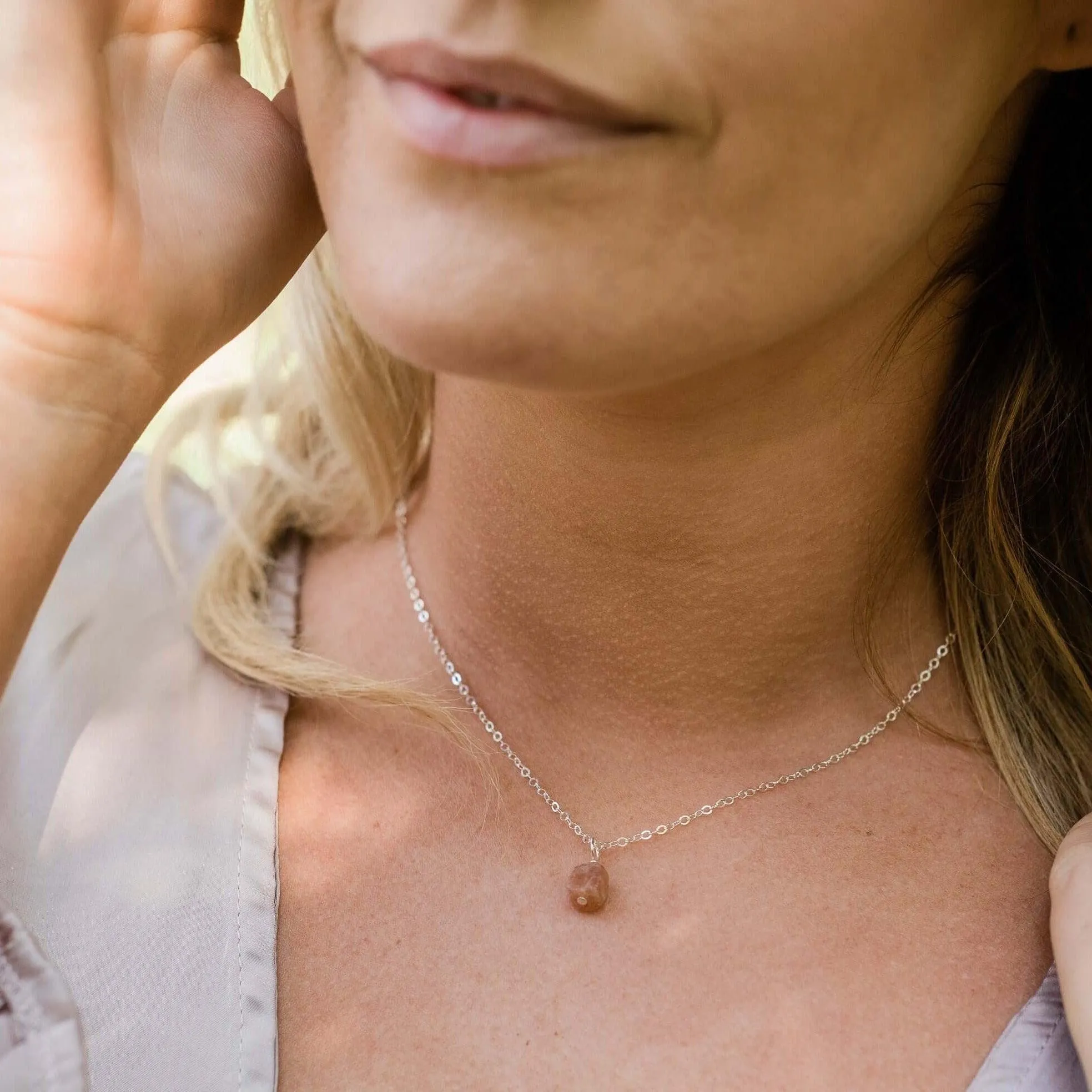 Raw Sunstone Natural Crystal Pendant Necklace