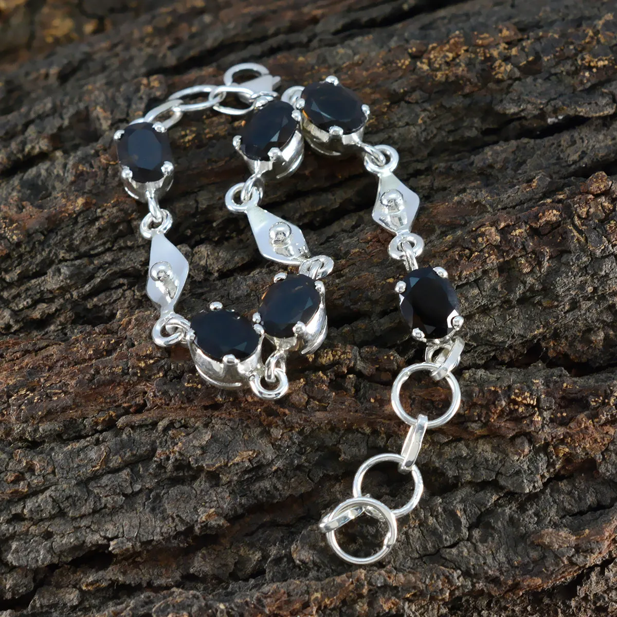 Riyo Designer 925 Sterling Silver Bracelet For Women Smoky Quartz Bracelet Prong Setting Bracelet