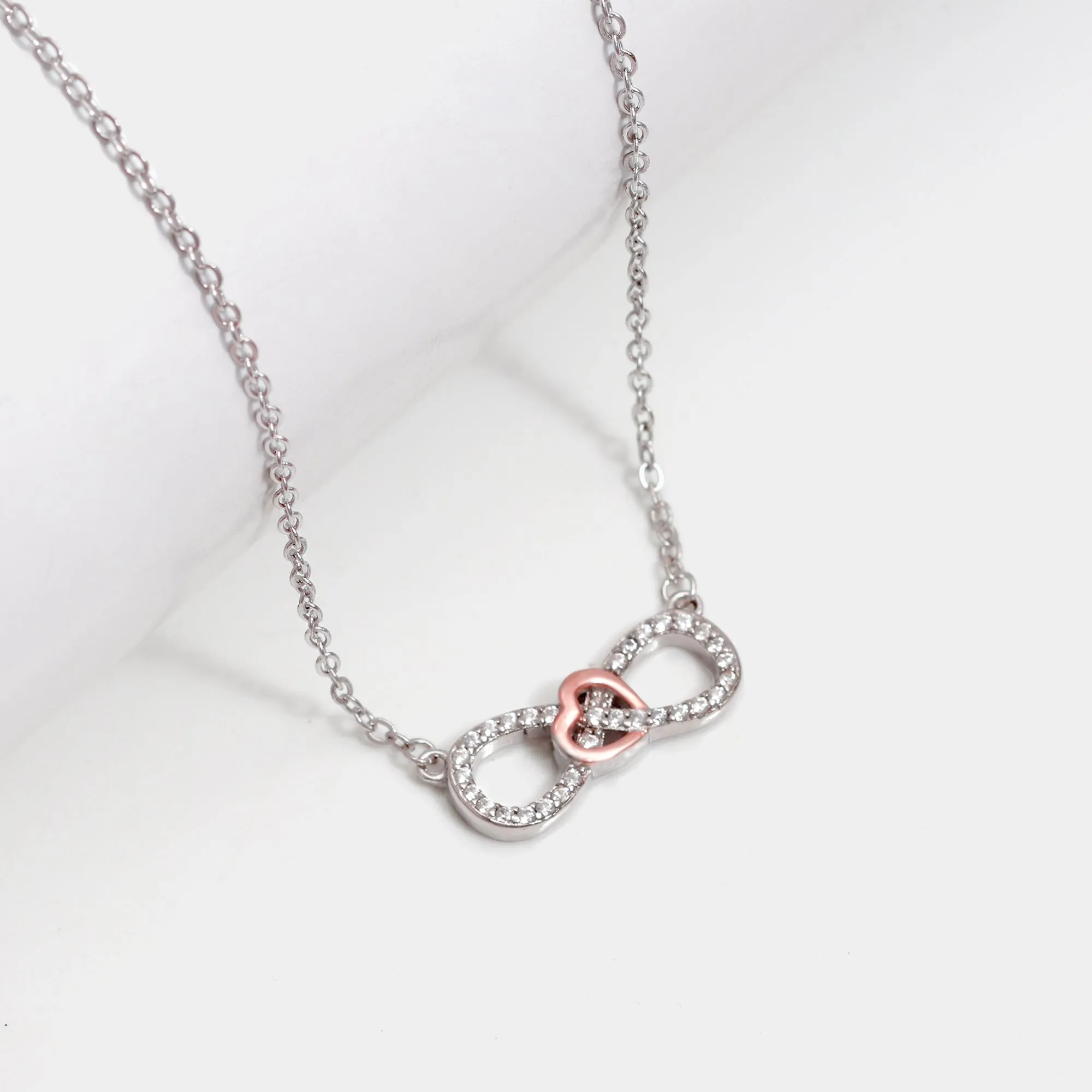 Rose Gold Studded Infinity Heart Pendant