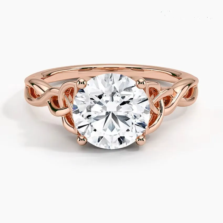 Round-Cut Solitaire Engagement Ring with Four-Claw Setting and Twisted Infinity Band