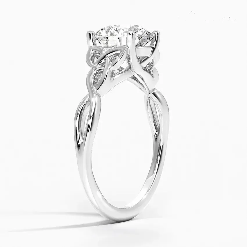 Round-Cut Solitaire Engagement Ring with Four-Claw Setting and Twisted Infinity Band