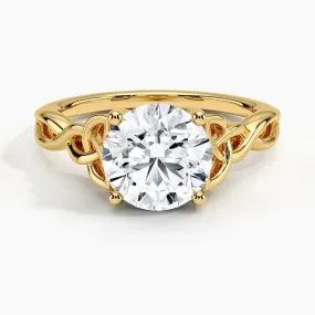 Round-Cut Solitaire Engagement Ring with Four-Claw Setting and Twisted Infinity Band
