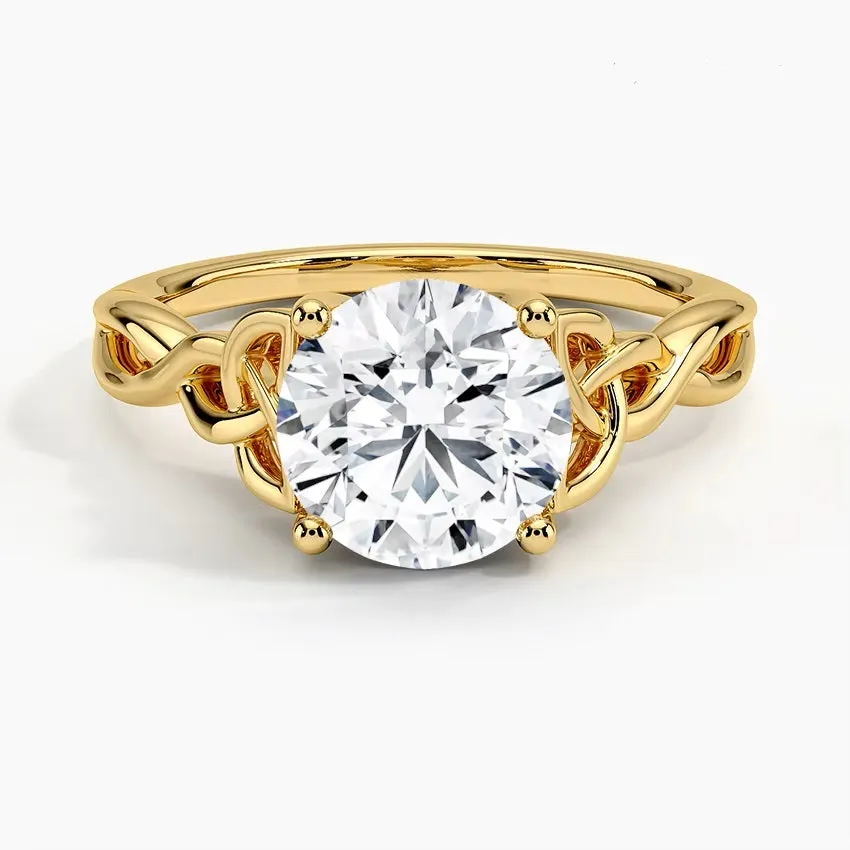 Round-Cut Solitaire Engagement Ring with Four-Claw Setting and Twisted Infinity Band