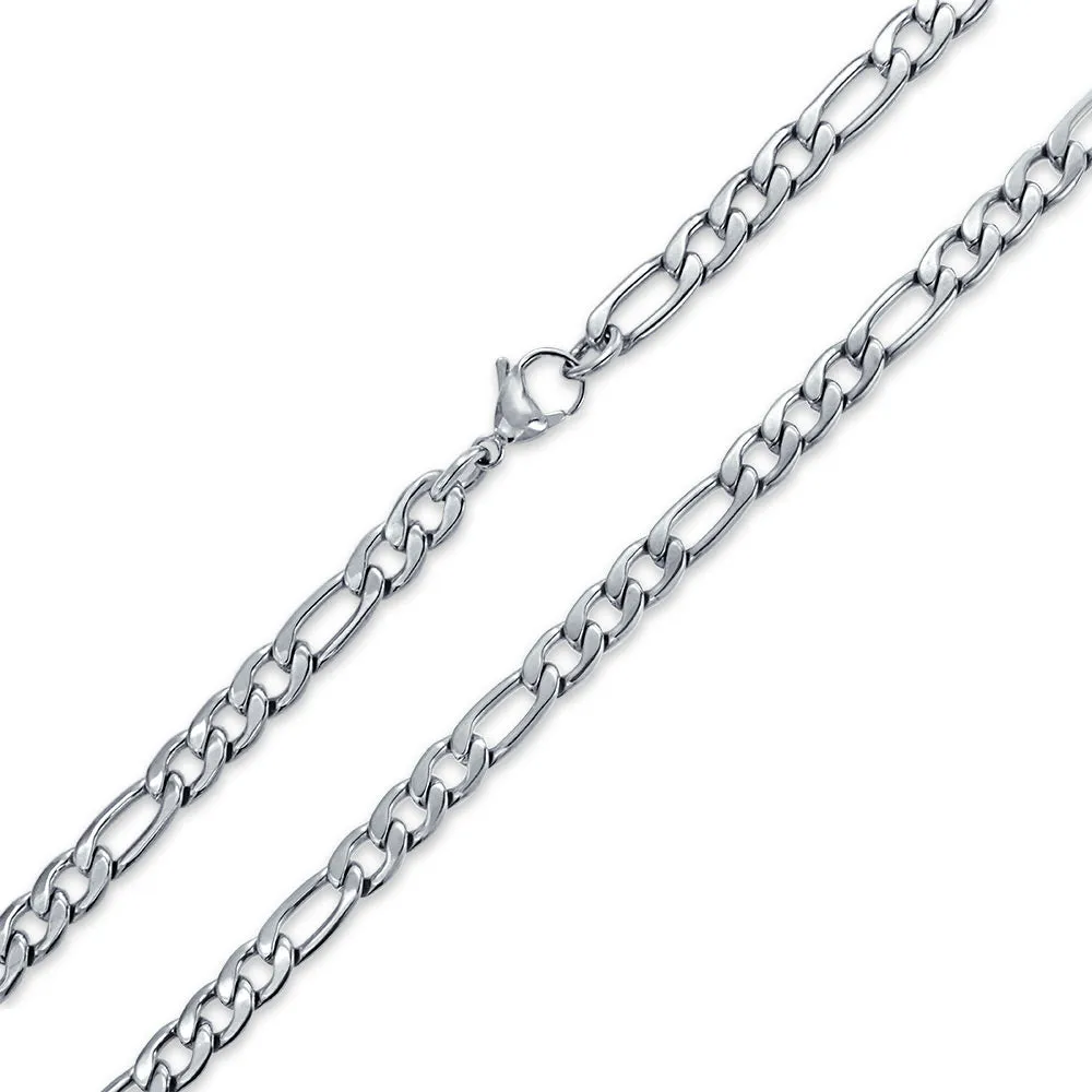 Solid Strong Shiny Men's Figaro Chain Necklace Set Black IP Silver Gold Plated Steel