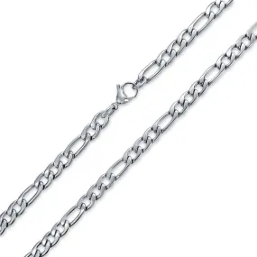 Solid Strong Shiny Men's Figaro Chain Necklace Set Black IP Silver Gold Plated Steel