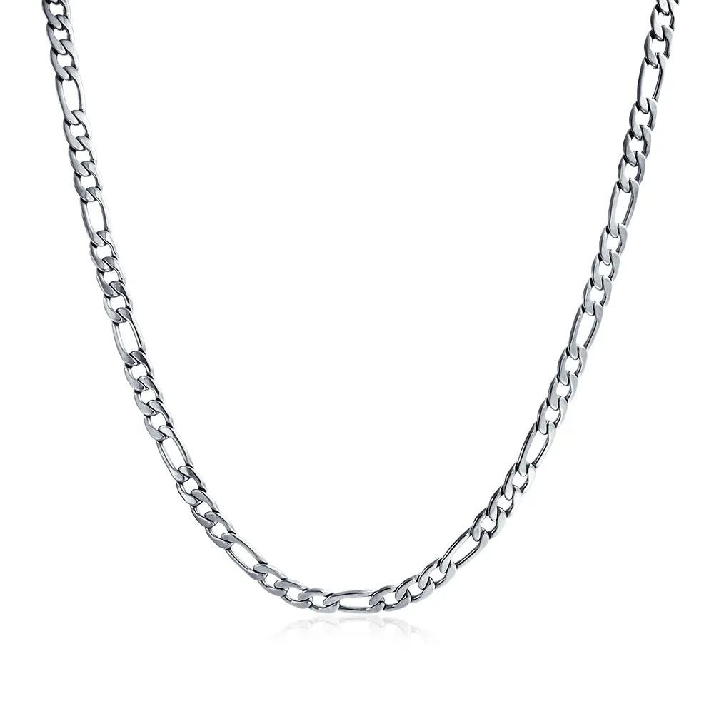 Solid Strong Shiny Men's Figaro Chain Necklace Set Black IP Silver Gold Plated Steel