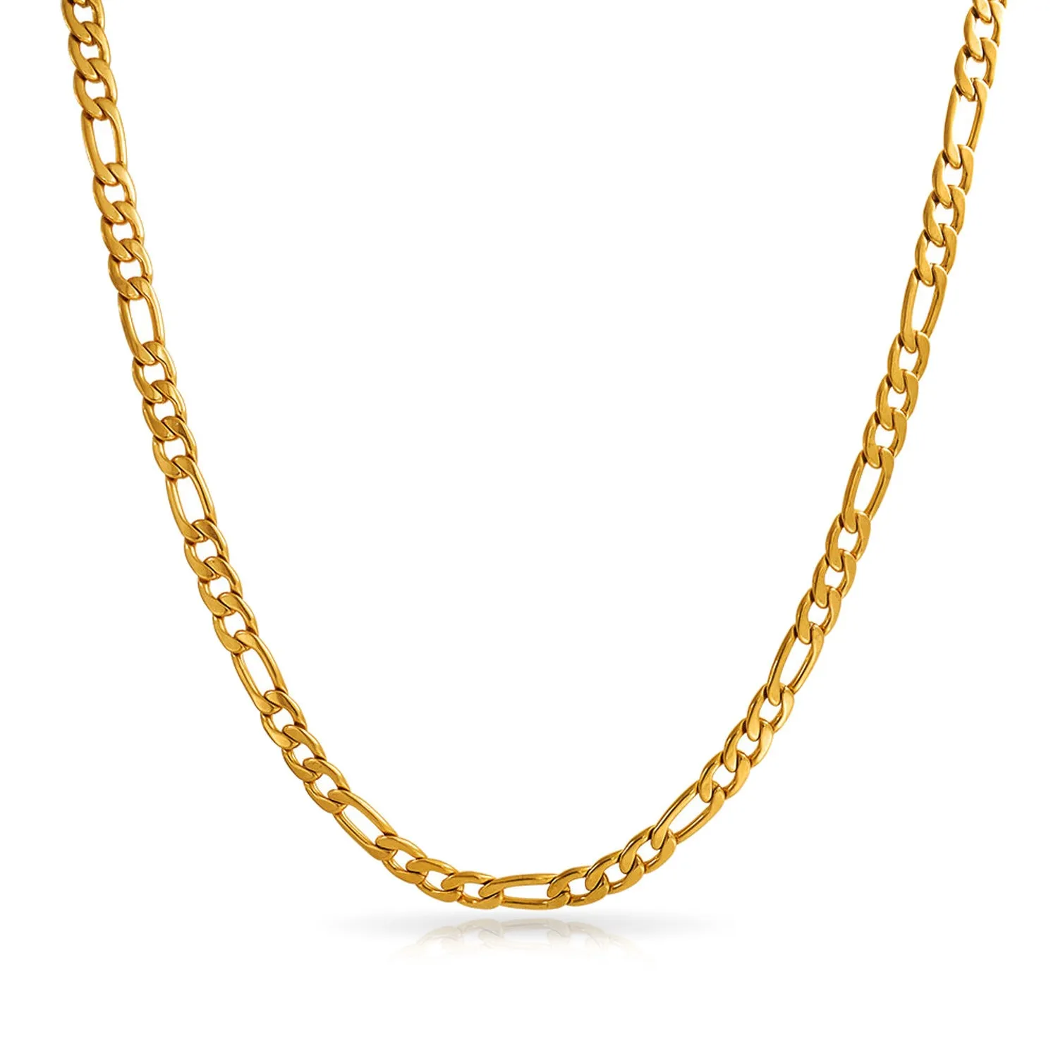 Solid Strong Shiny Men's Figaro Chain Necklace Set Black IP Silver Gold Plated Steel