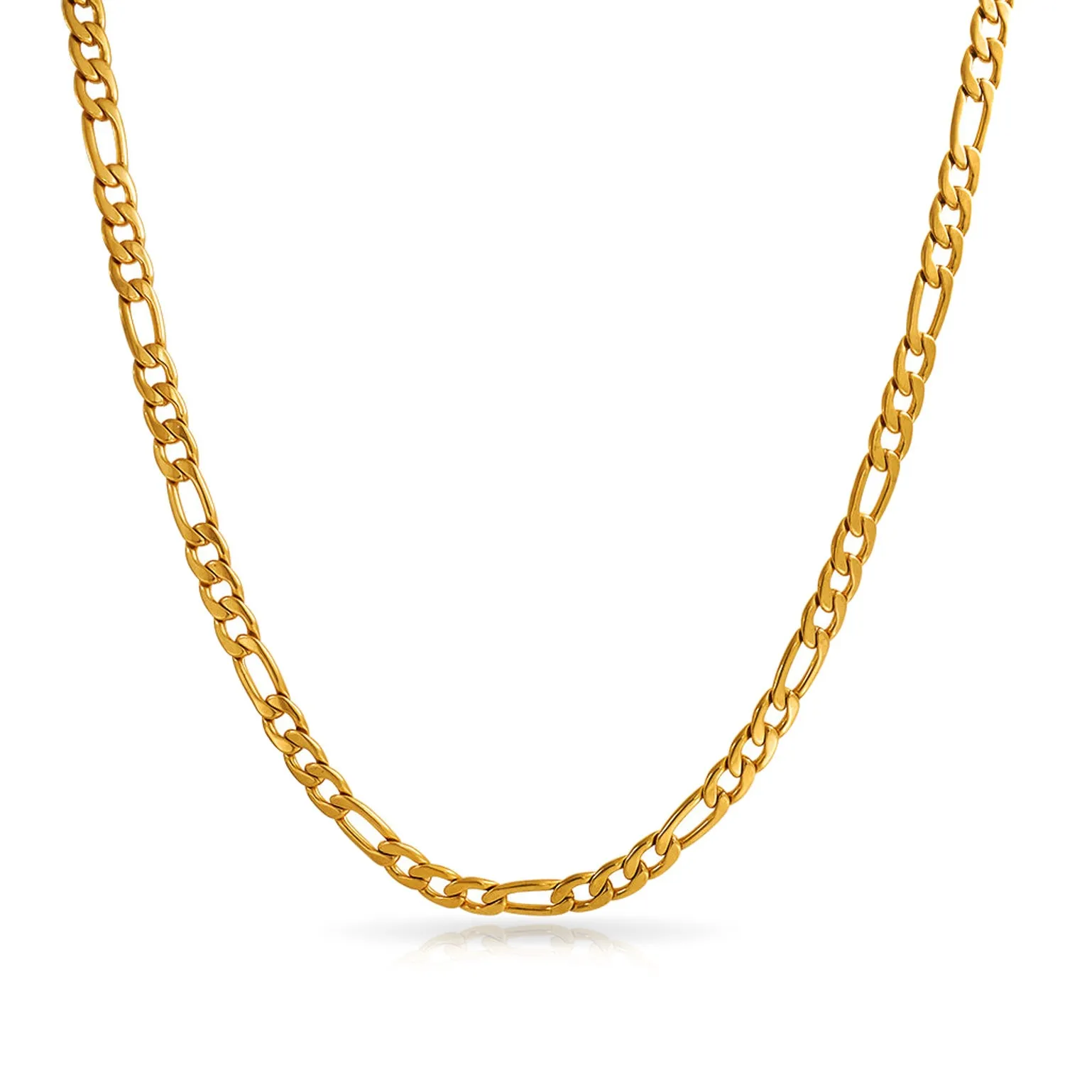Solid Strong Shiny Men's Figaro Chain Necklace Set Black IP Silver Gold Plated Steel