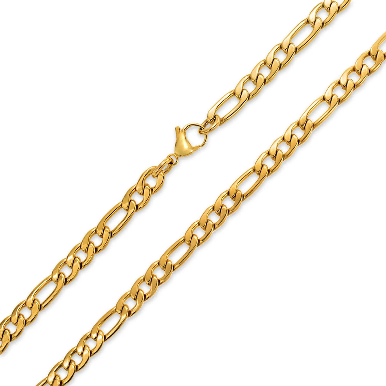 Solid Strong Shiny Men's Figaro Chain Necklace Set Black IP Silver Gold Plated Steel