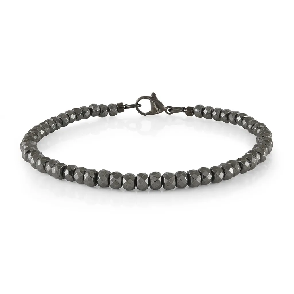 Stainless Steel IP Gunmetal 4mm Hematite Bead Men's Bracelet