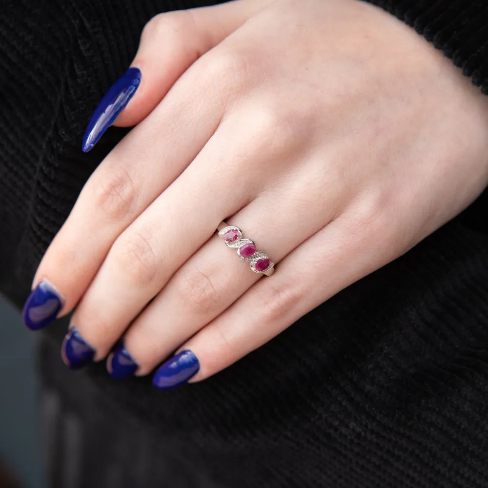 Sterling Silver 0.60ct Natural Ruby 4x3mm Trilogy Ring