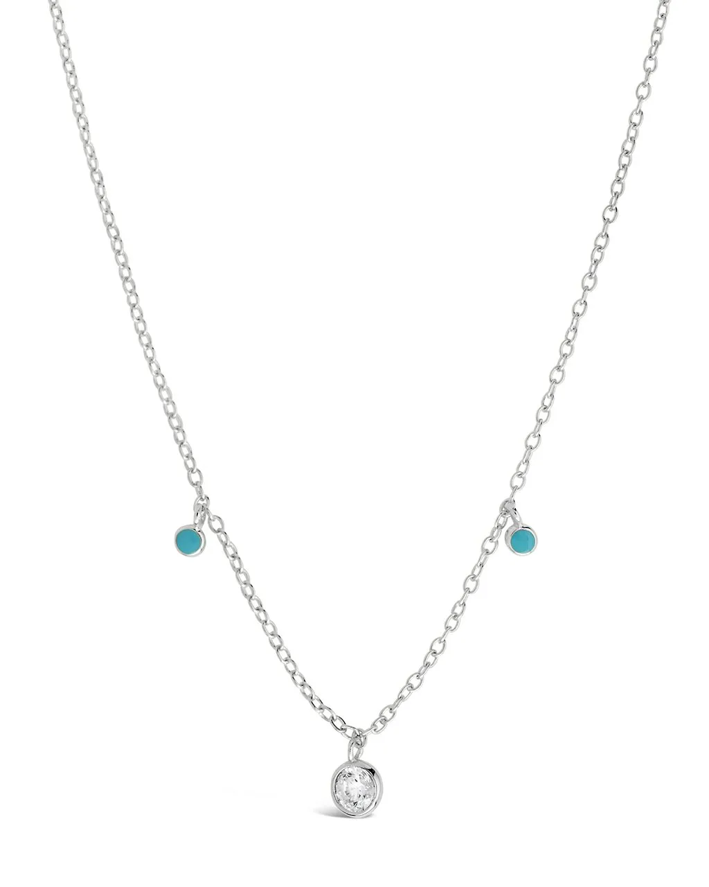 Sterling Silver Enamel & CZ Charm Necklace