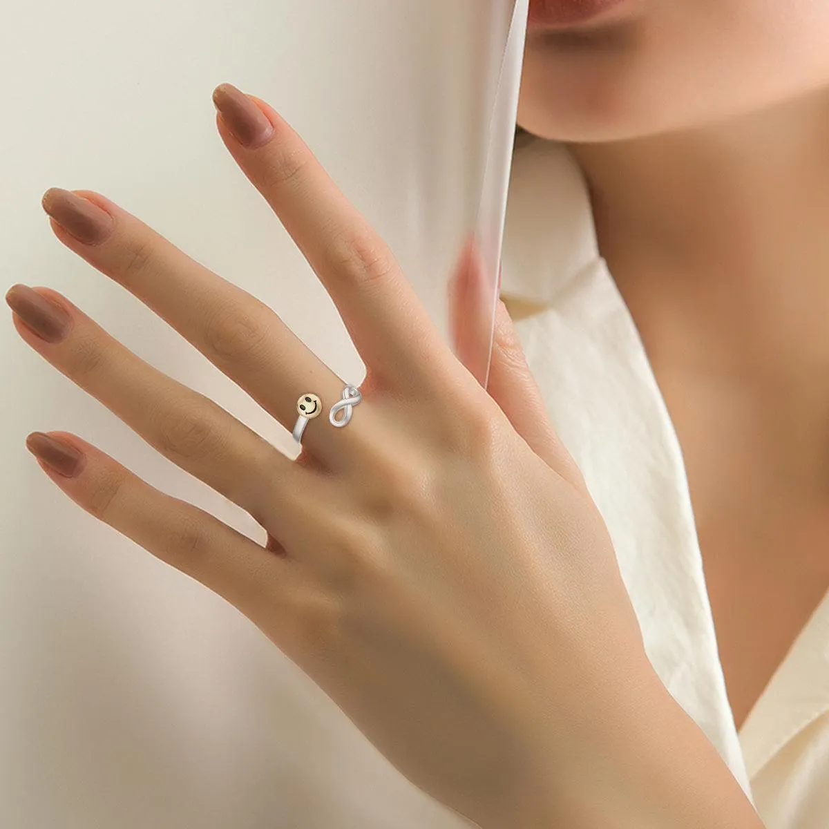 Sterling Silver Infinity Ring Adjustable Open Inspirational Smile Face Ring