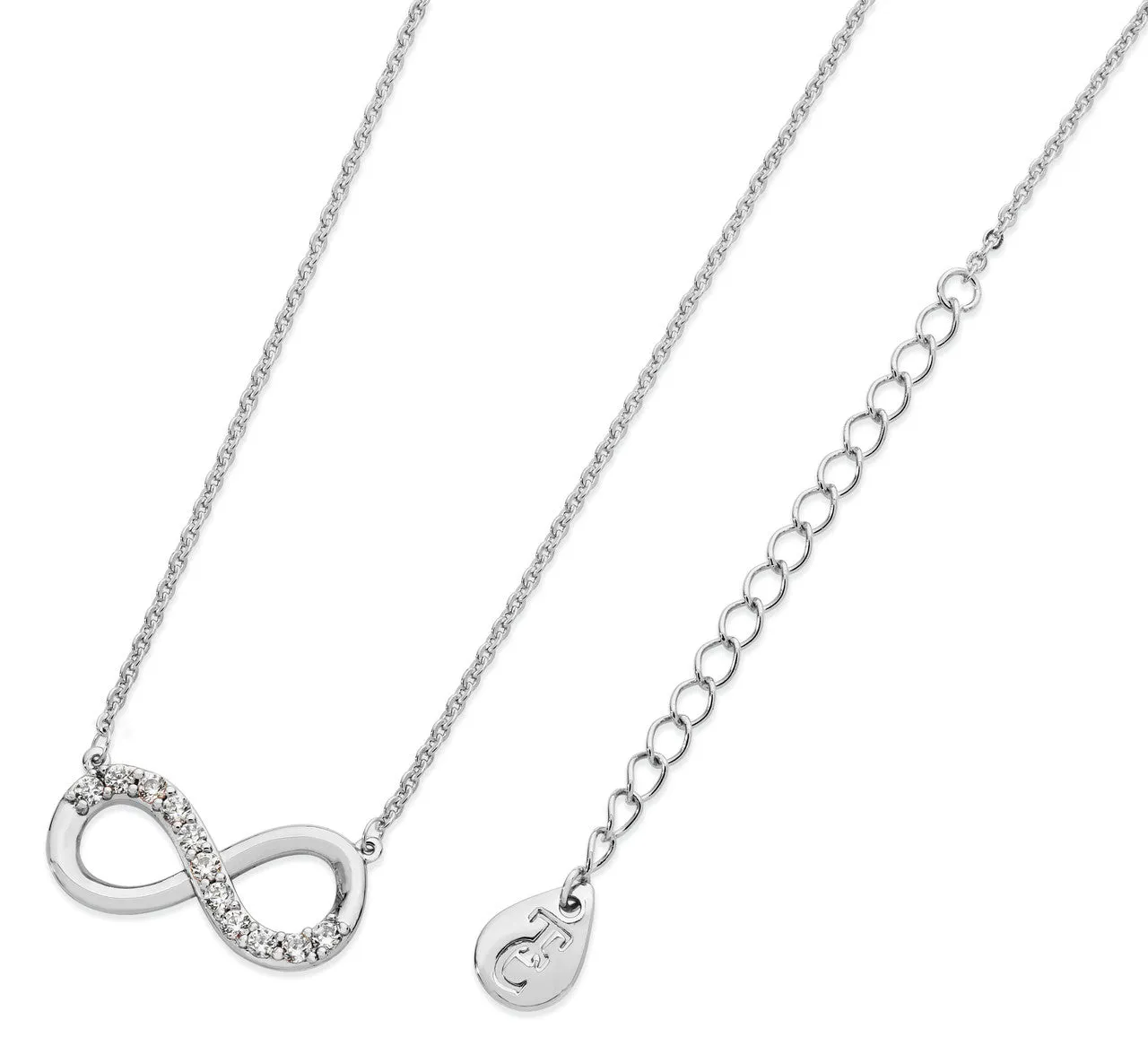 Sterling Silver Part Stone Set Infinity Pendant and Chain