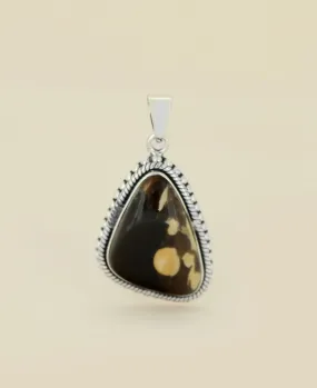 Sterling Silver Peanut Wood Jasper Pendant - Unique Fluid Organic Triangle