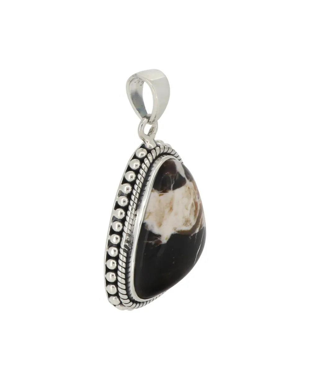 Sterling Silver Peanut Wood Jasper Pendant - Unique Fluid Organic Triangle