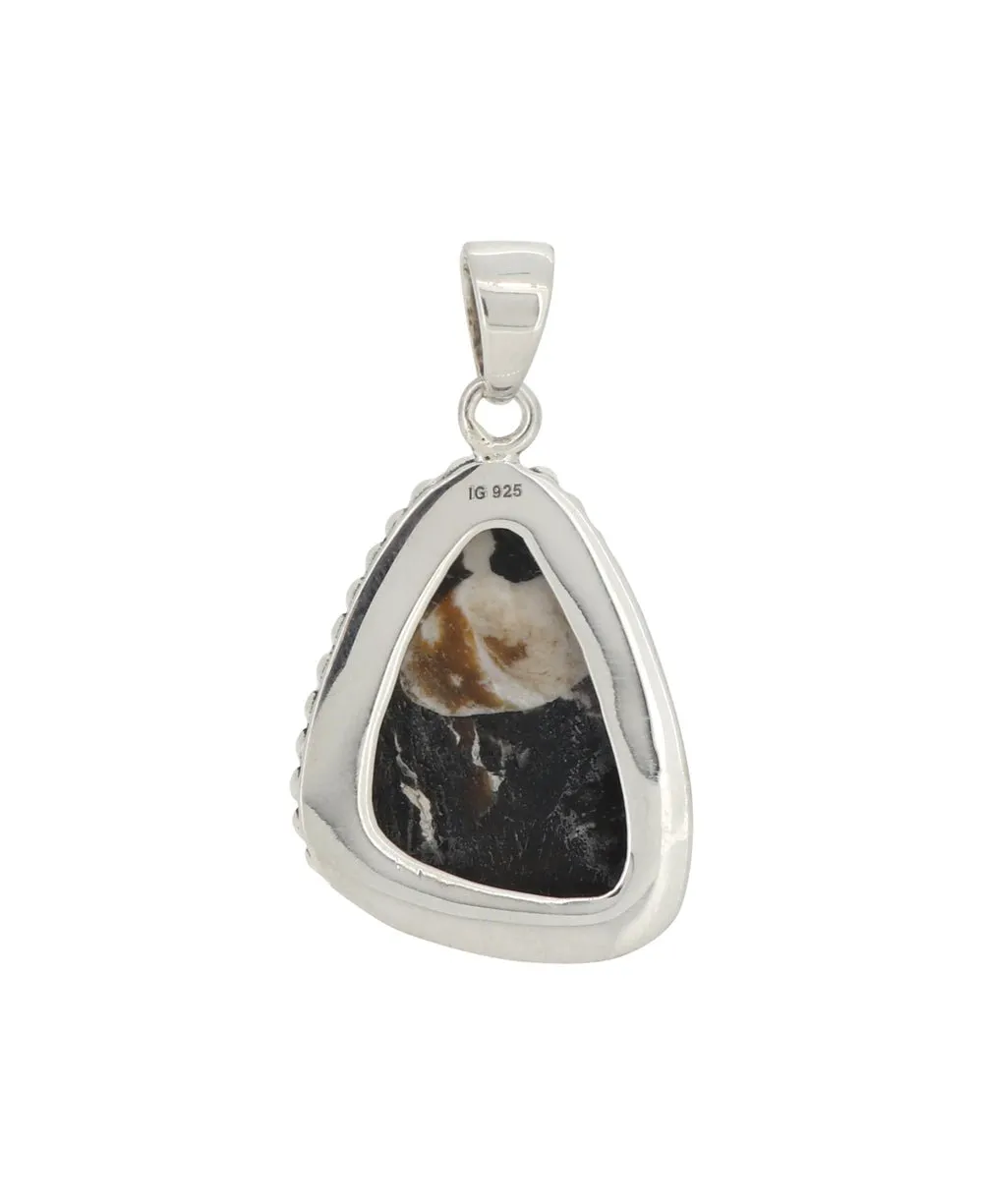 Sterling Silver Peanut Wood Jasper Pendant - Unique Fluid Organic Triangle