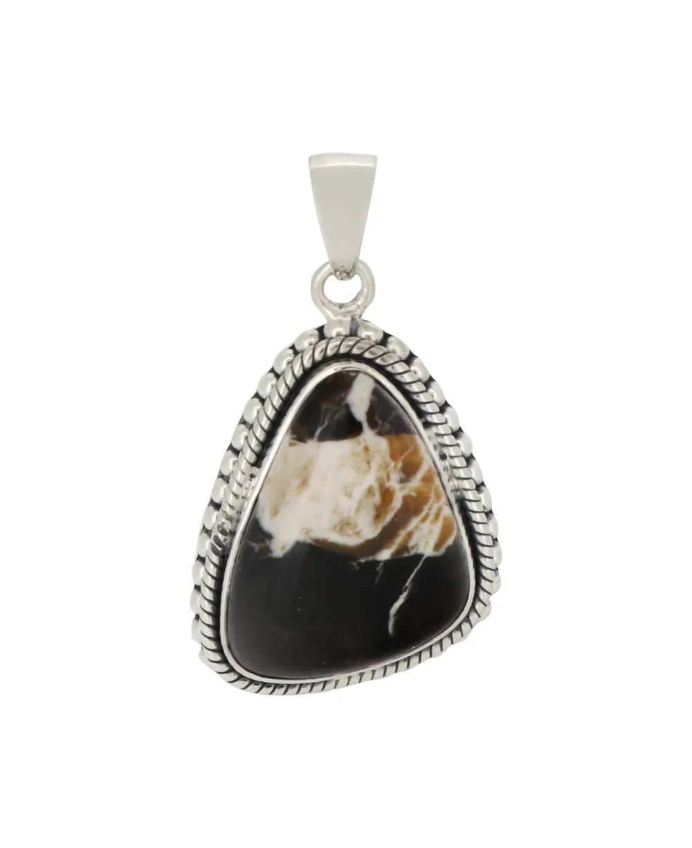 Sterling Silver Peanut Wood Jasper Pendant - Unique Fluid Organic Triangle