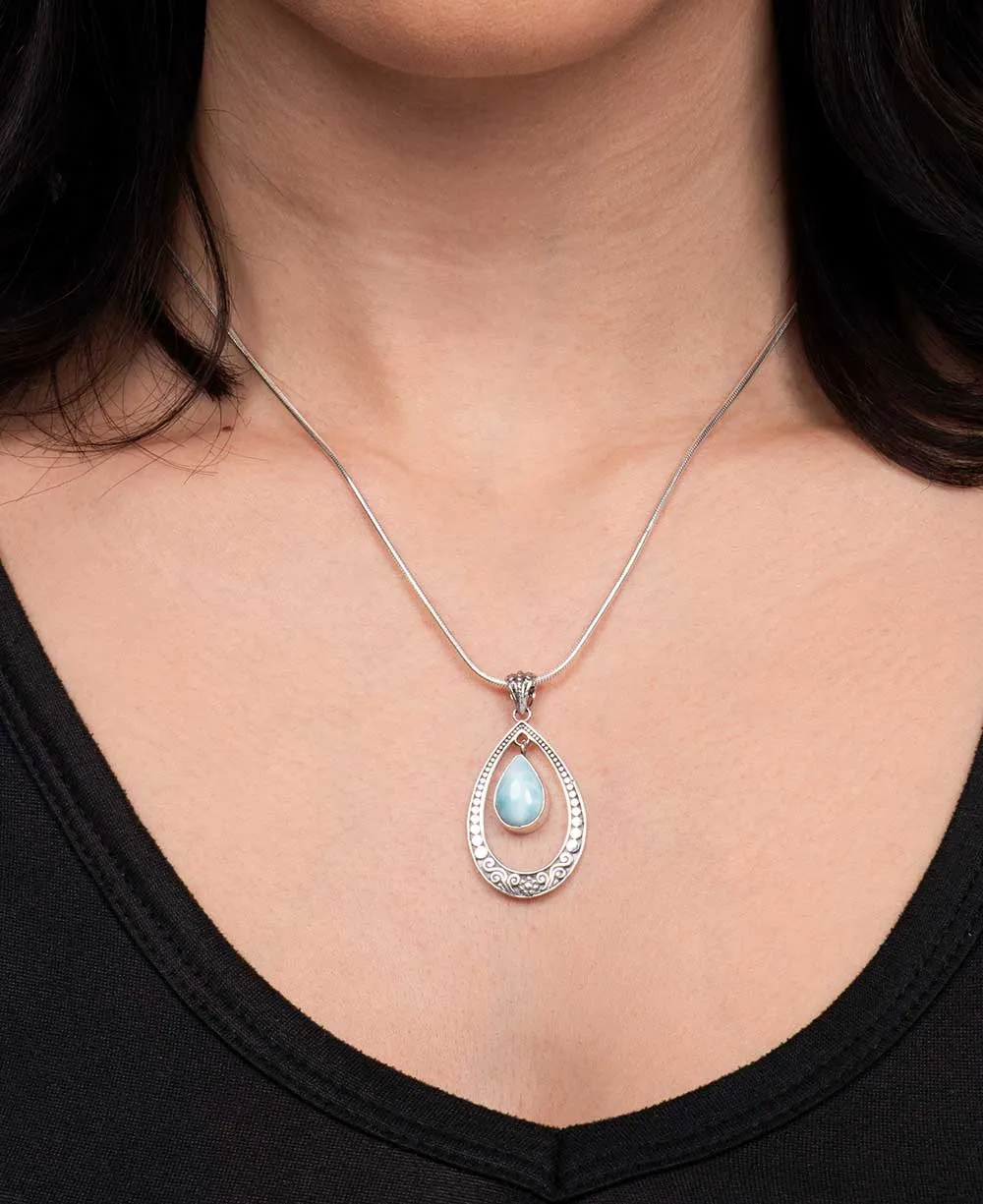 Sterling Silver Swaying Larimar Pendant