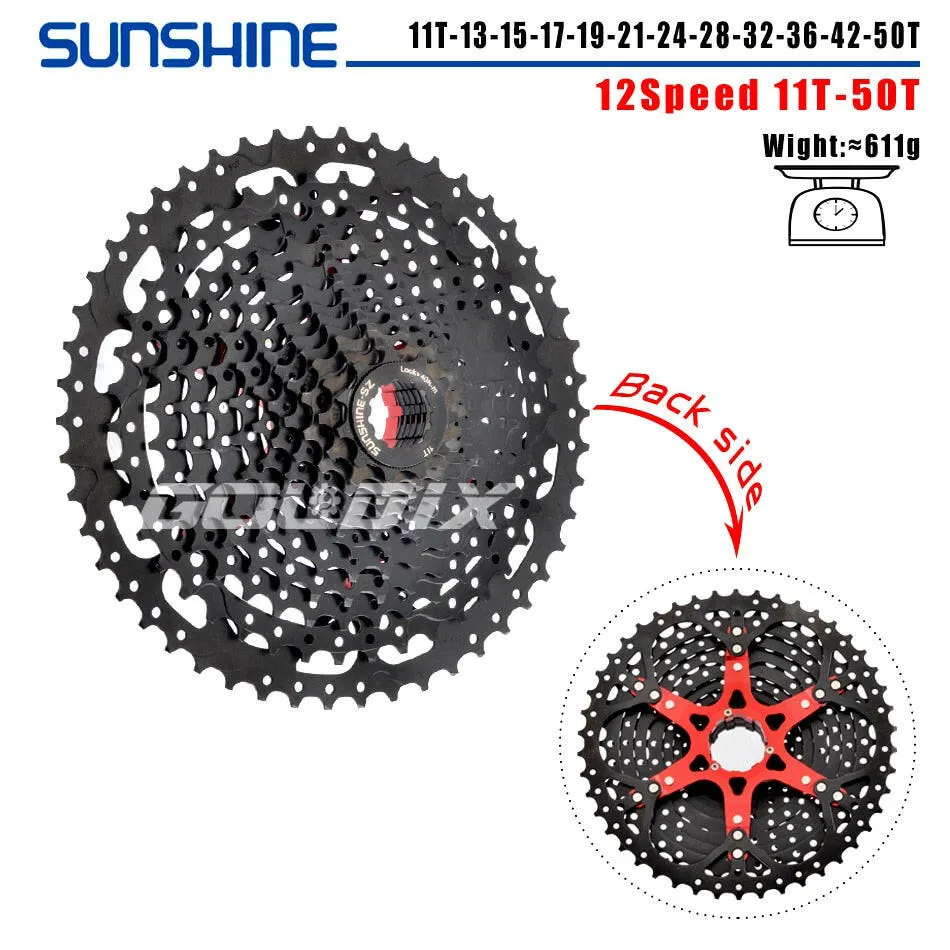 SUNSHINE Bicycle Cassette Black Mountain Bike Freewheel 8/9/10/11/12 Speed HG flywheel for SHIMANO HG Structure Specification