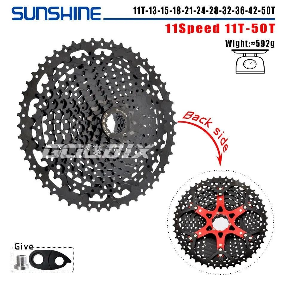 SUNSHINE Bicycle Cassette Black Mountain Bike Freewheel 8/9/10/11/12 Speed HG flywheel for SHIMANO HG Structure Specification