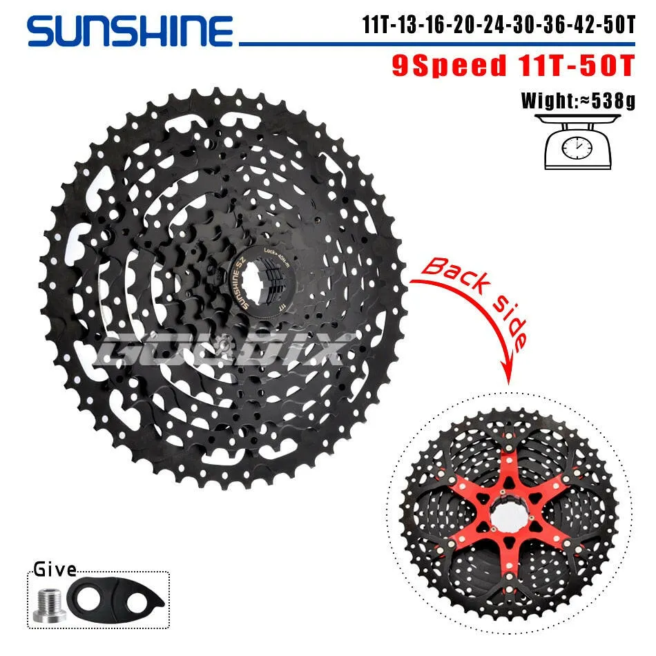 SUNSHINE Black Bicycle Freewheel MTB Bike Cassette K7 8/9/10/11/12 Speed SHIMANO HG Structure Specification for SHIMANO SRAM