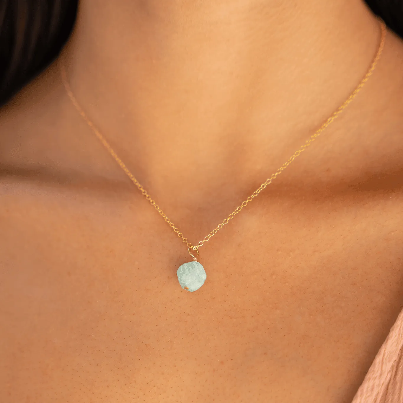 Tiny Raw Amazonite Crystal Pendant Necklace