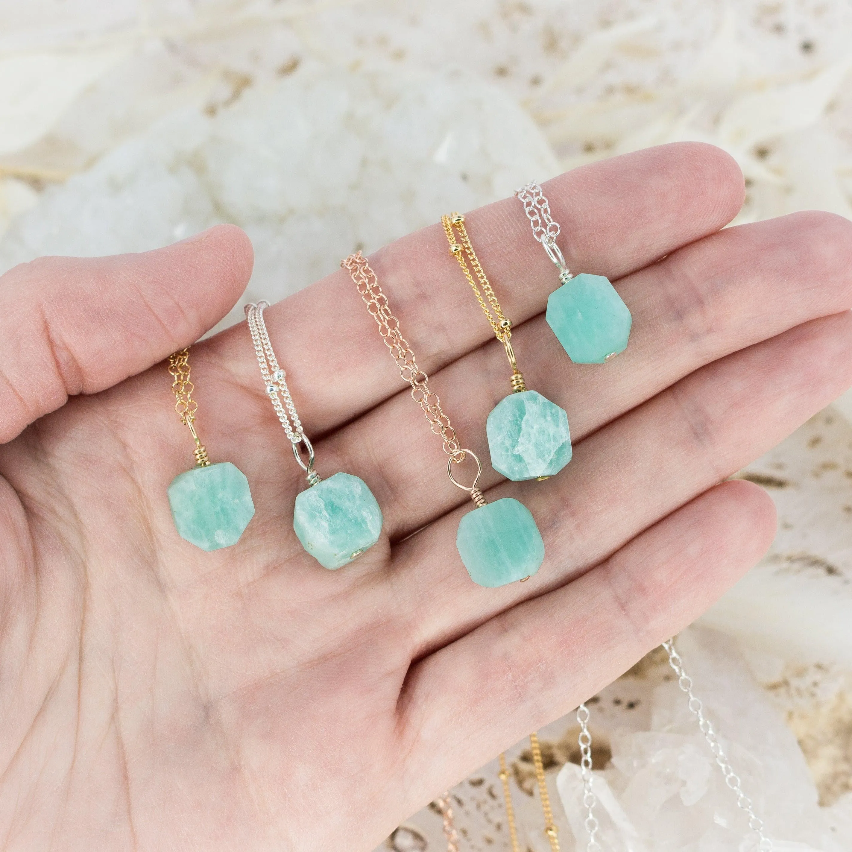 Tiny Raw Amazonite Crystal Pendant Necklace