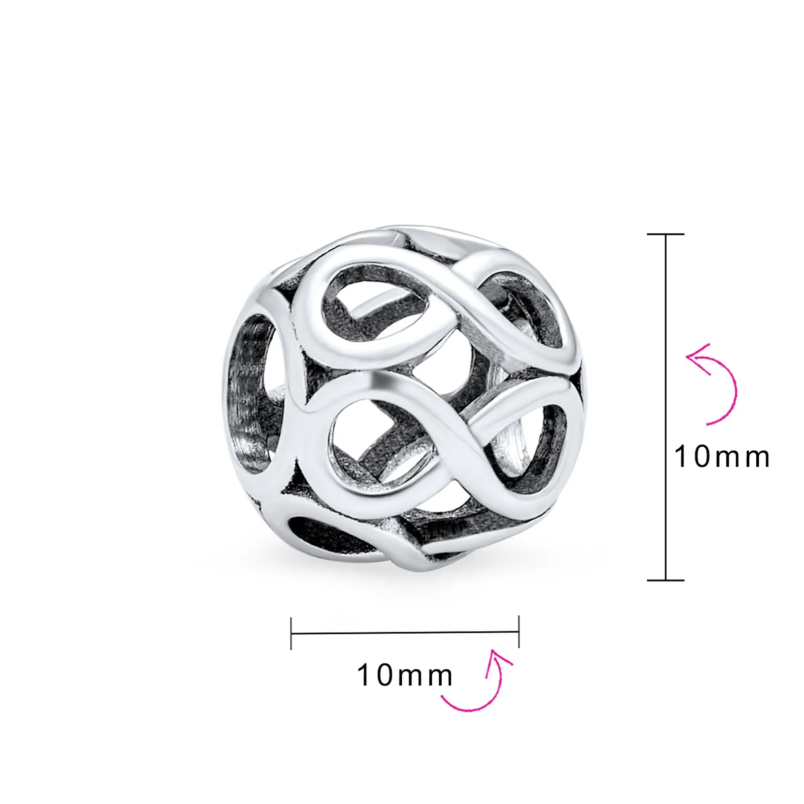 Valentine Heart Knot Charm Bead Sterling Silver for European Bracelet