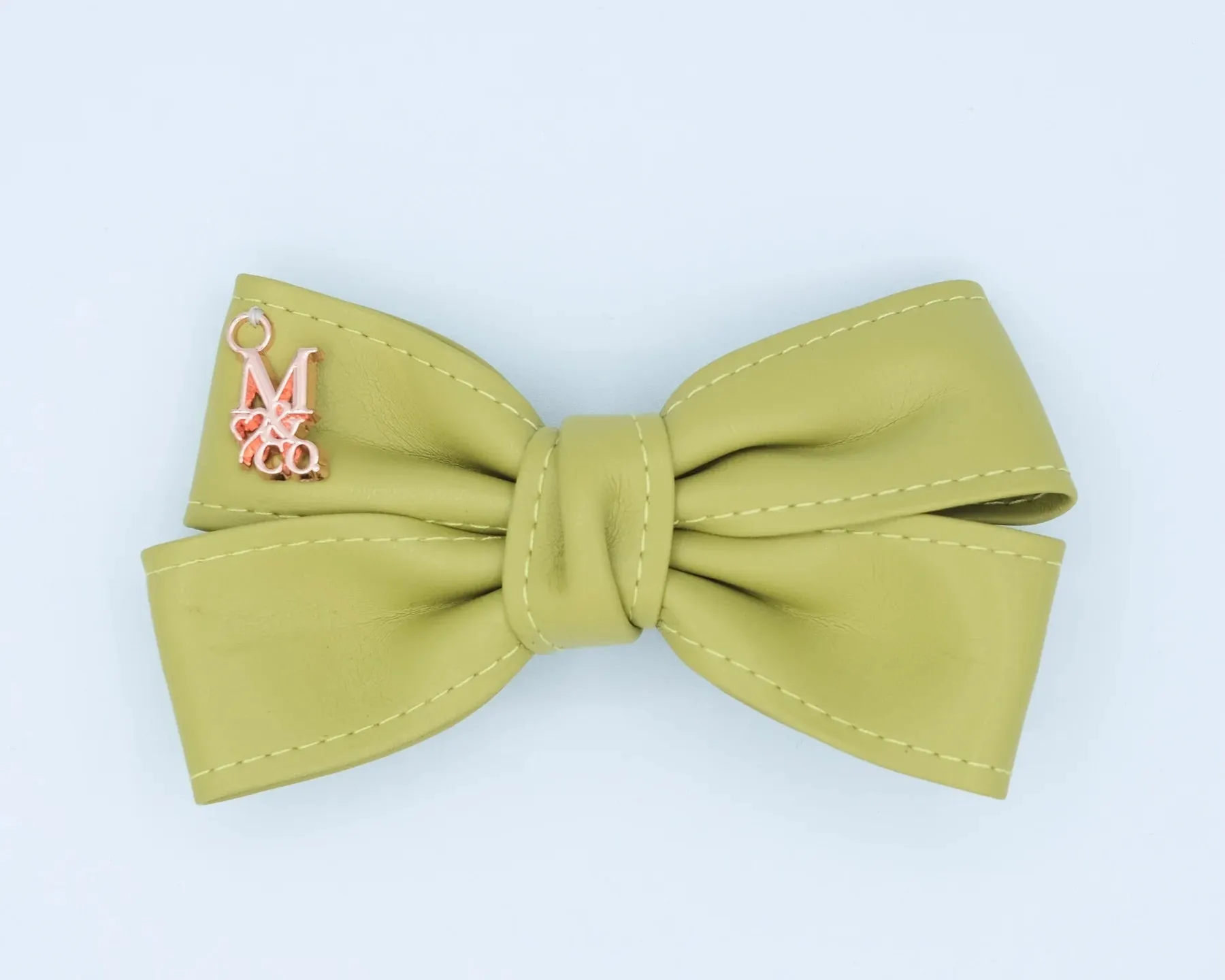 Vegan Leather Twist Hair Bow - Pistachio Cream