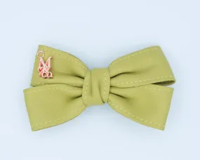 Vegan Leather Twist Hair Bow - Pistachio Cream