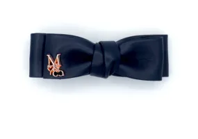 Vegan Mini Leather Hair Bow - Black Tie