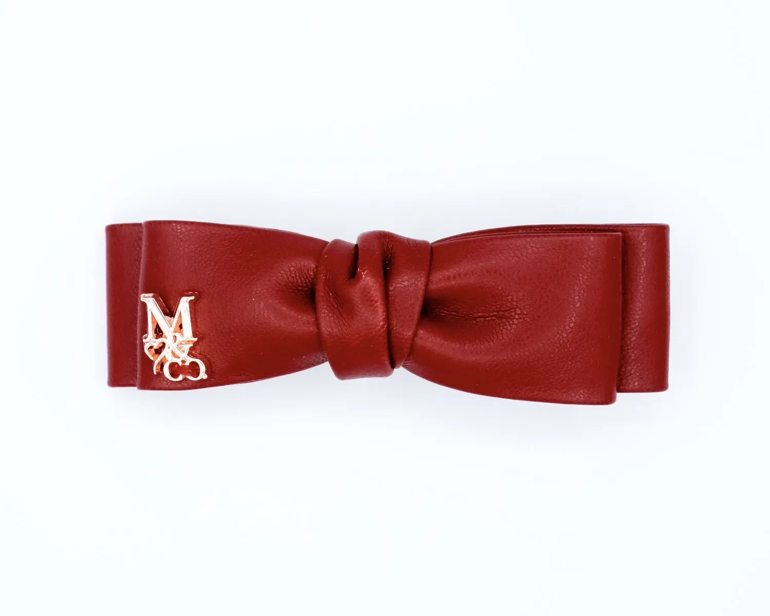 Vegan Mini Leather Hair Bow - Maroon Red