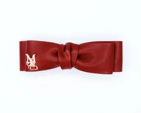 Vegan Mini Leather Hair Bow - Maroon Red