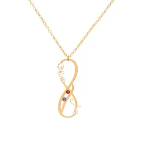 Vertical Necklace Pendant with two names and Birthstones