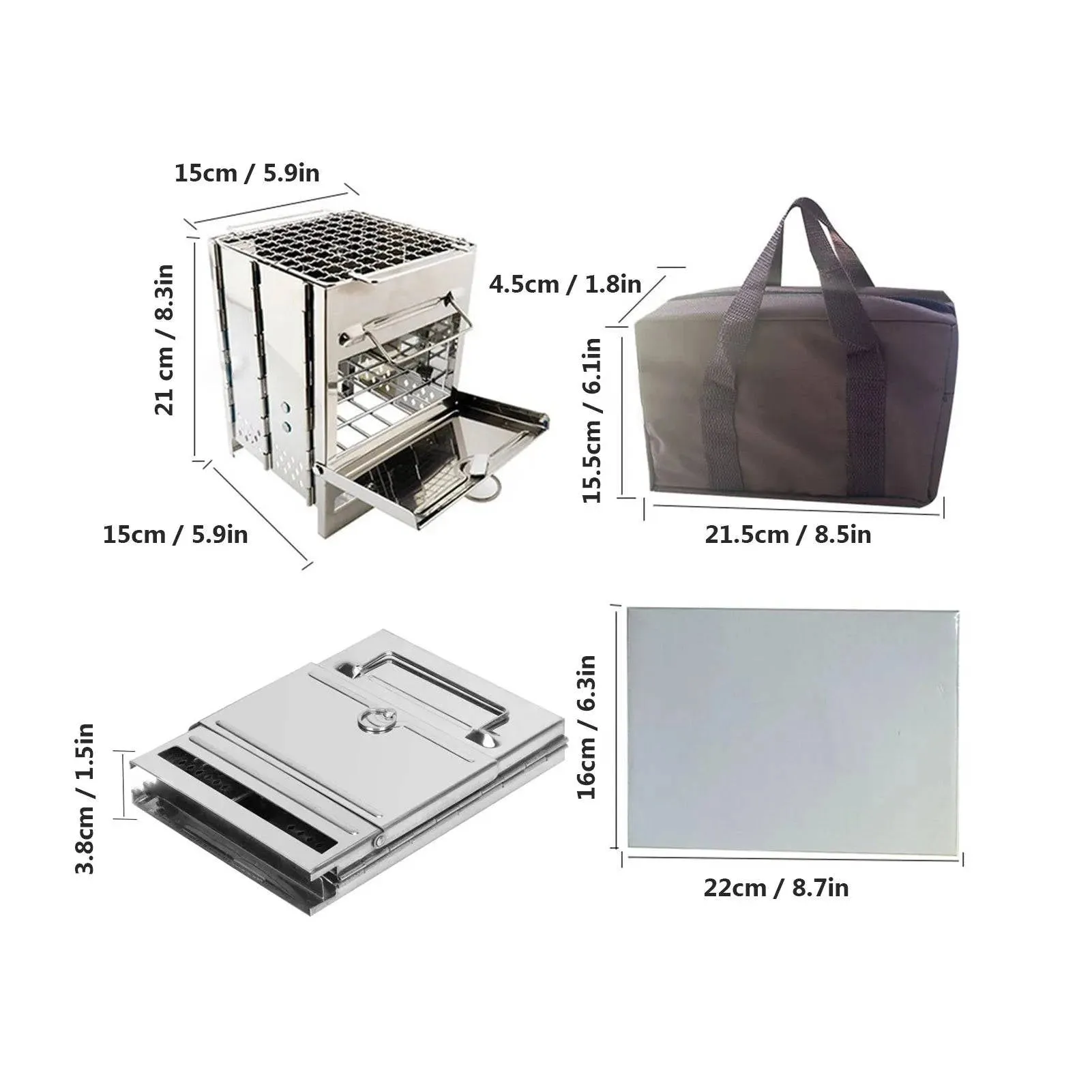 Wood Stove Stainless Steel Foldable Mini Charcoal Grill Lightweight Barbecue Grill for Camping Garden Outdoor Picnic BBQ